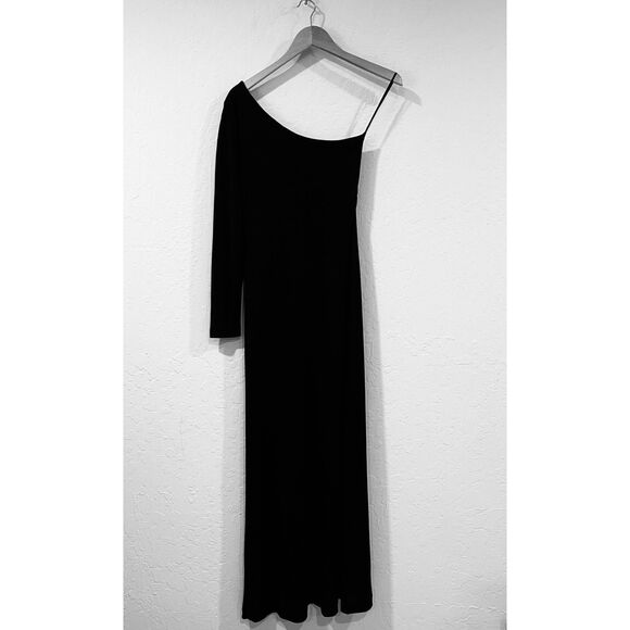 ~ Lauren Ralph Lauren S 1-Shoulder Maxi Dress Black A-line Fit&Flare Long Sleeve - Picture 12 of 15